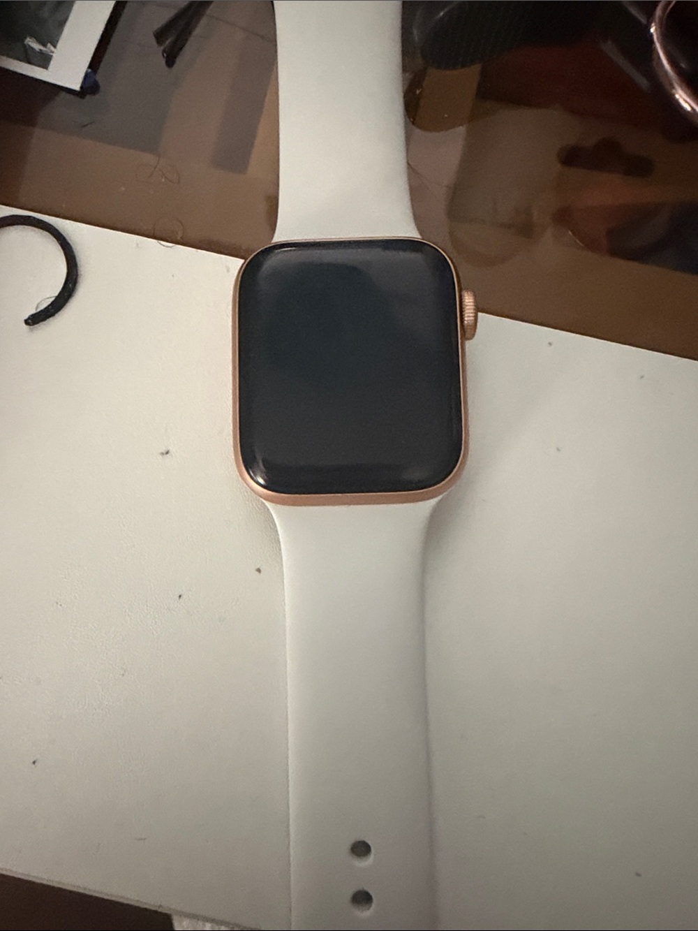 Apple Smartwatch with White Band and Rose Gold Case